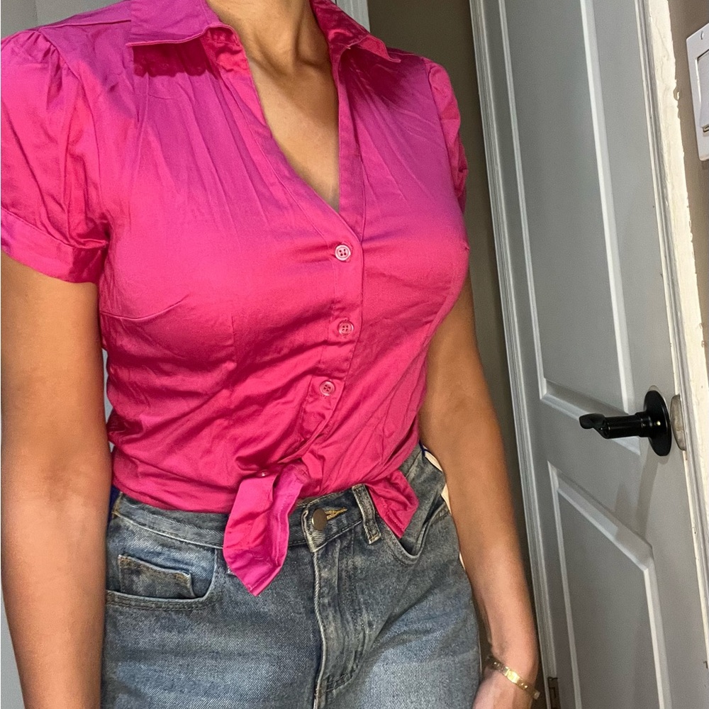 Pink Button-Up Women's Top - Picture 6 of 7